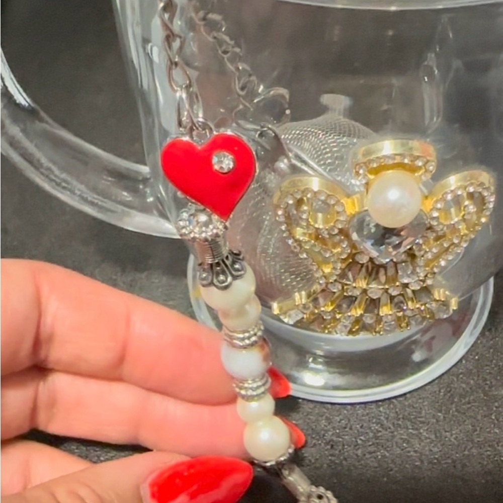 Heart Charm And Pearls Tea Strainer & Tea Set Valentine’s Day Grift View 3